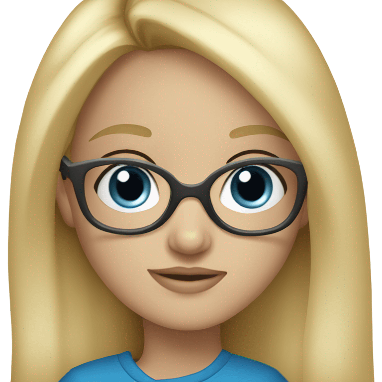 A blonde girl with blue eyes wearing glasses emoji