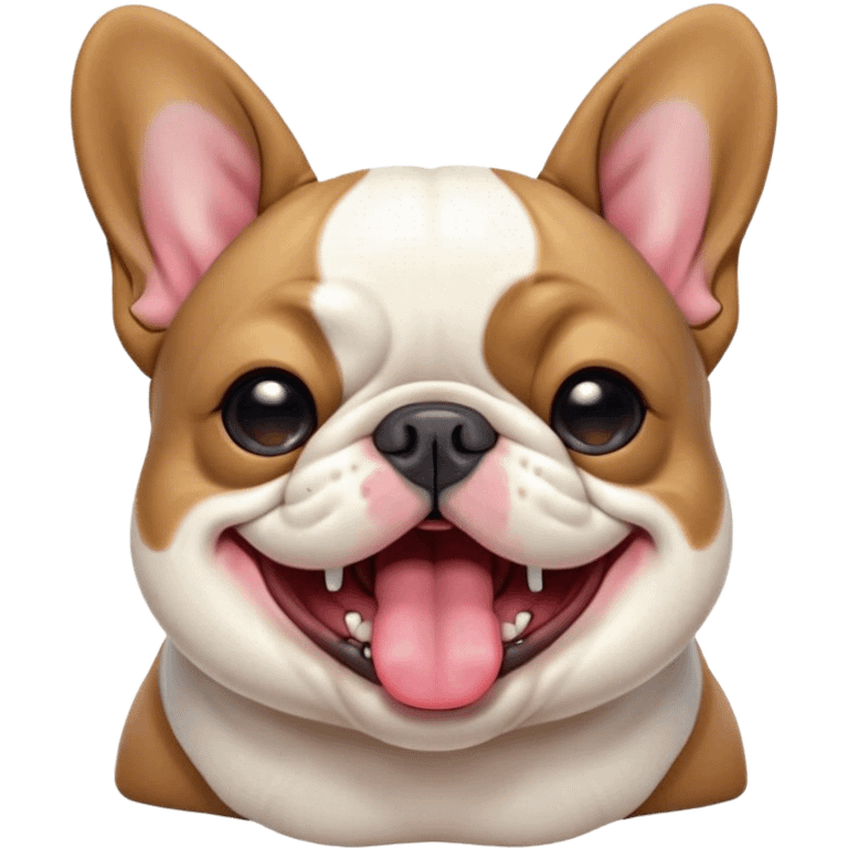 Cinematic Cute Yawning Pied French Bulldog Portrait Emoji, Head tilted with an exaggerated, endearing yawn and sleepy, squinty eyes, showcasing a unique pied fur of contrasting colors with a playful expression, simplified yet irresistibly adorable, highly detailed, glowing with a soft, cozy radiance, high shine, exuding a relaxed, humorous charm, styled with a gentle, soft glowing outline, capturing the essence of a Pied French Bulldog in a blissfully cute yawn that warms the heart! emoji