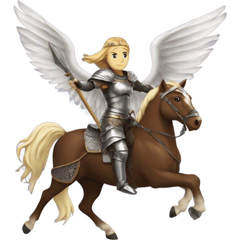 Brynhilde in full battle armor riding a winged horse emoji