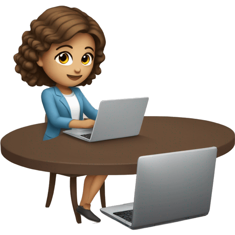 cute girl with brown hair working on laptop and drinking coffee emoji