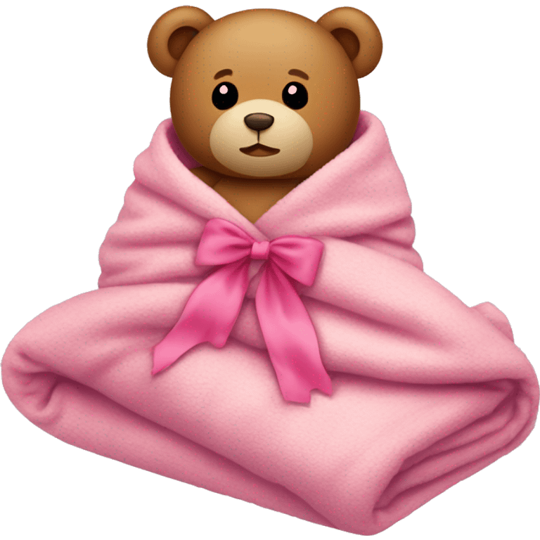 teddy bear in a cozy blanket with pink bow emoji