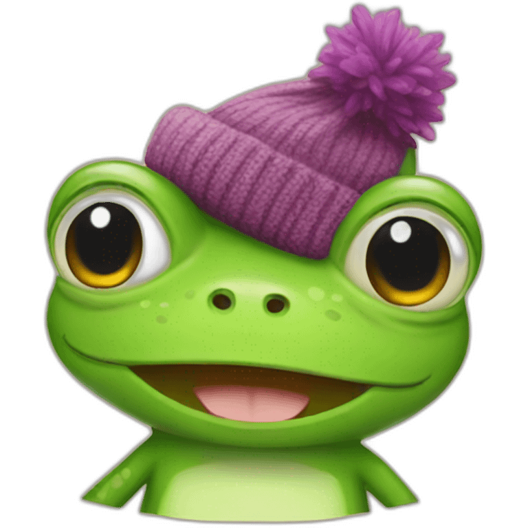 Frog wearing cat beanie emoji