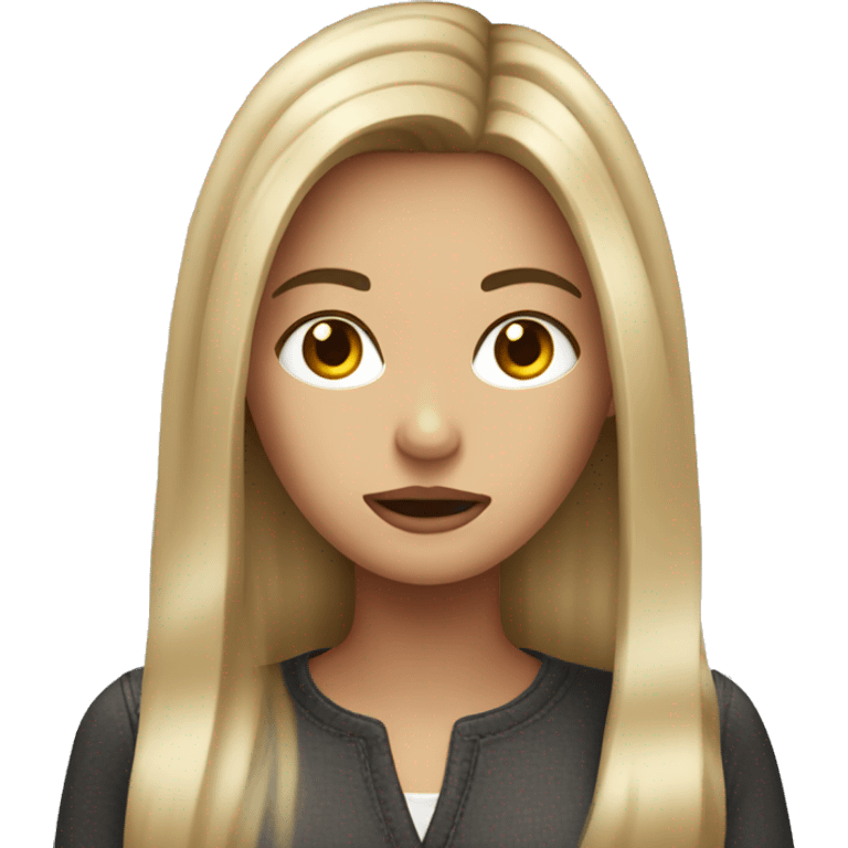 Brunette girl with blonde highlights confused emoji