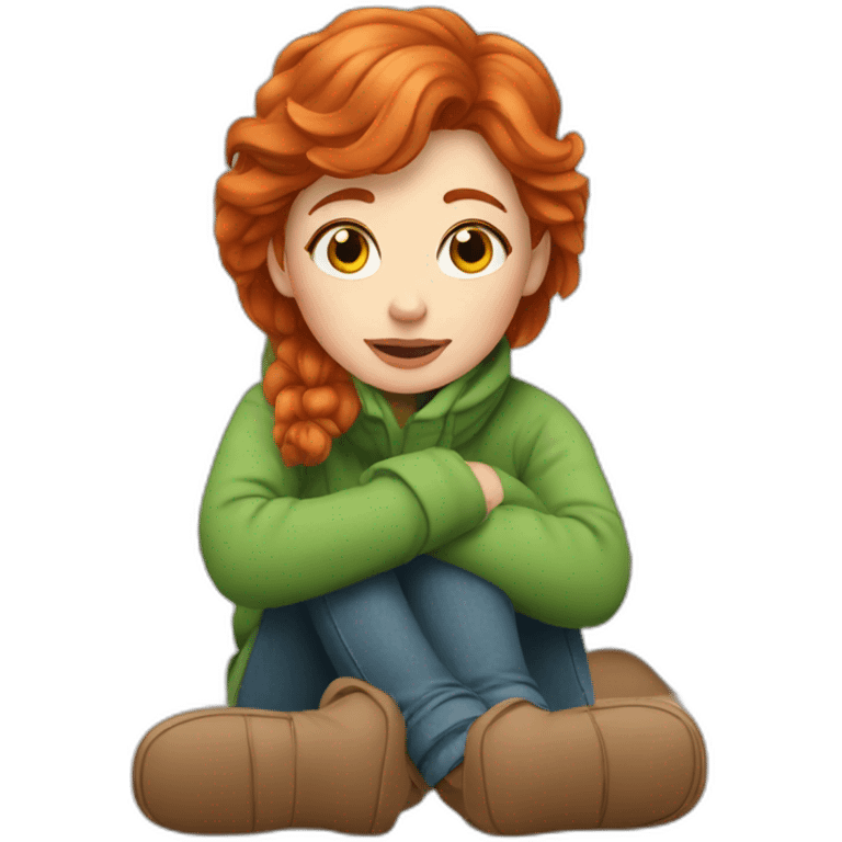 red-haired girl sits at home because it’s cold outside emoji