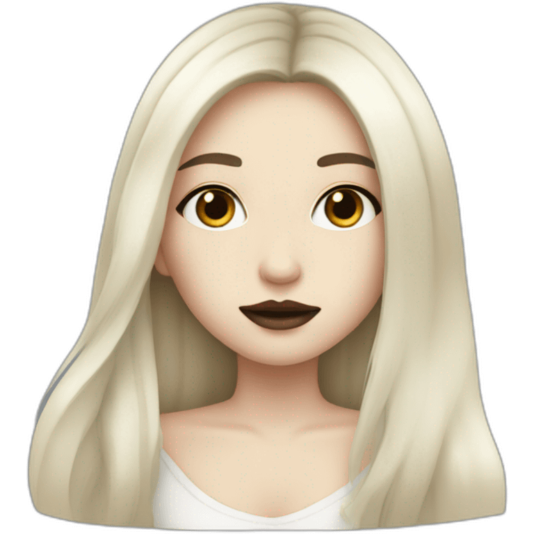 Pale girl with dark eyes, long black hair and full lips  emoji