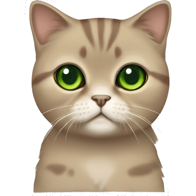 Brown Scottish fold cat with green eyes full body emoji