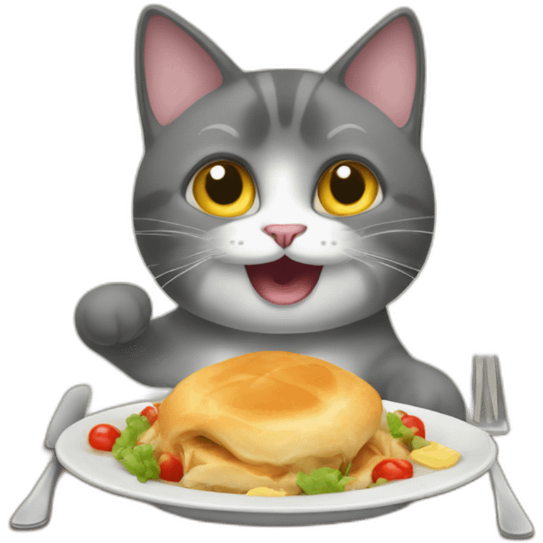 Un chat qui fais un salto arrière avec un repas emoji