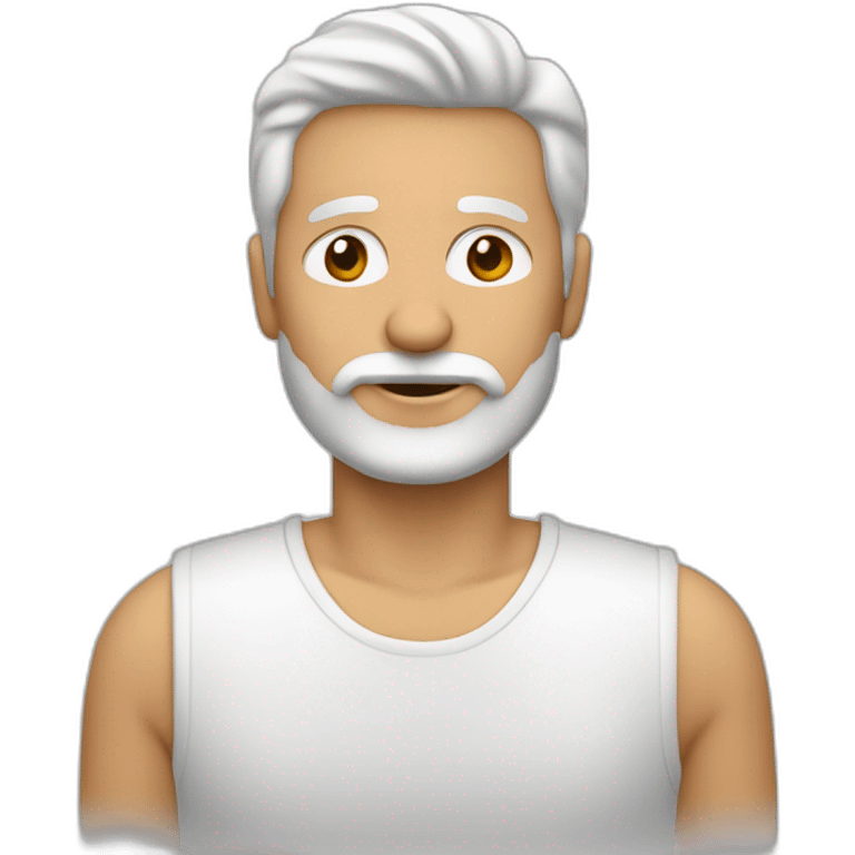 hombre blanco de 60 años, con barba blanca y negra por las canas. Pelo negro y largo, aunque algo escaso por la calvicie. emoji