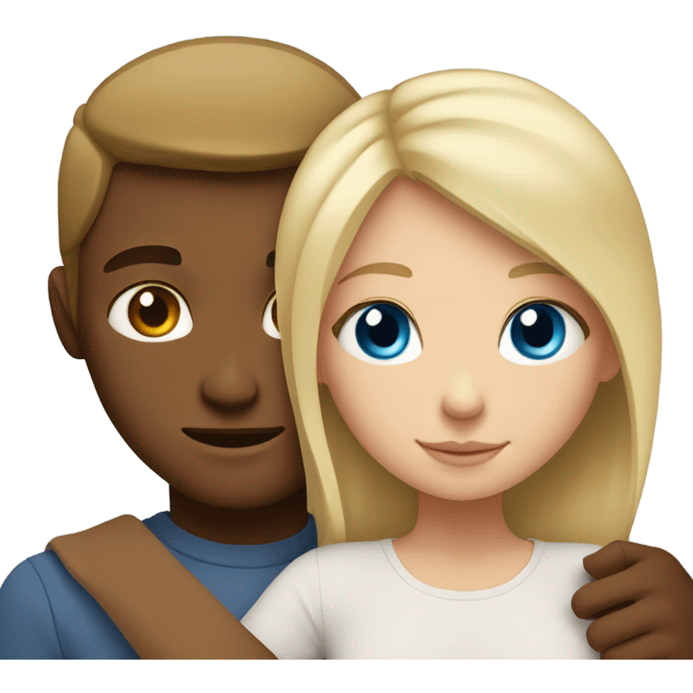 A guy with blue eyes and blond hair hugs a girl with brown eyes emoji