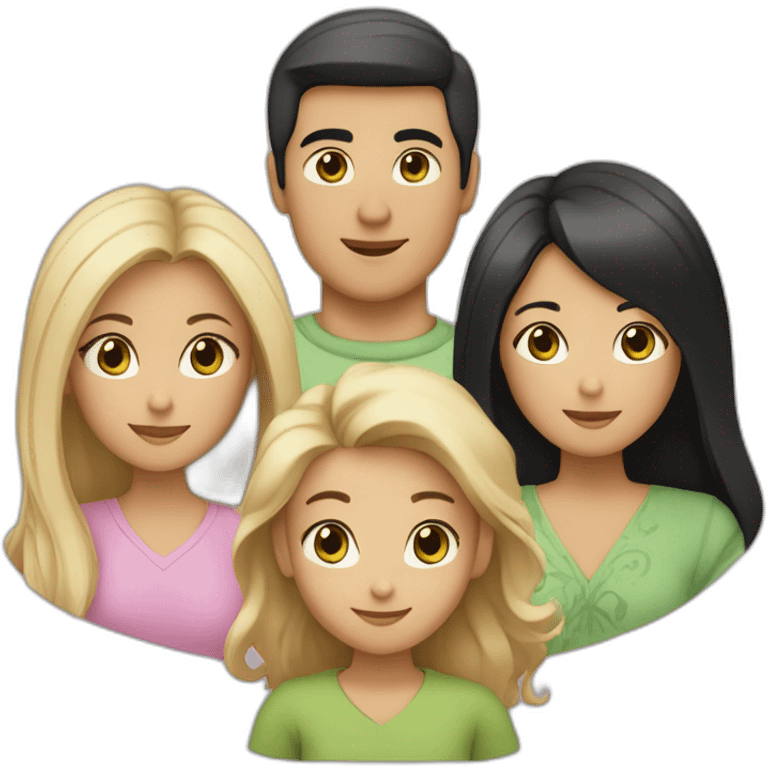 “A family with a man having black hair and Asian black eyes, and a woman with blonde hair and green eyes, and a daughter with brown hair.” emoji