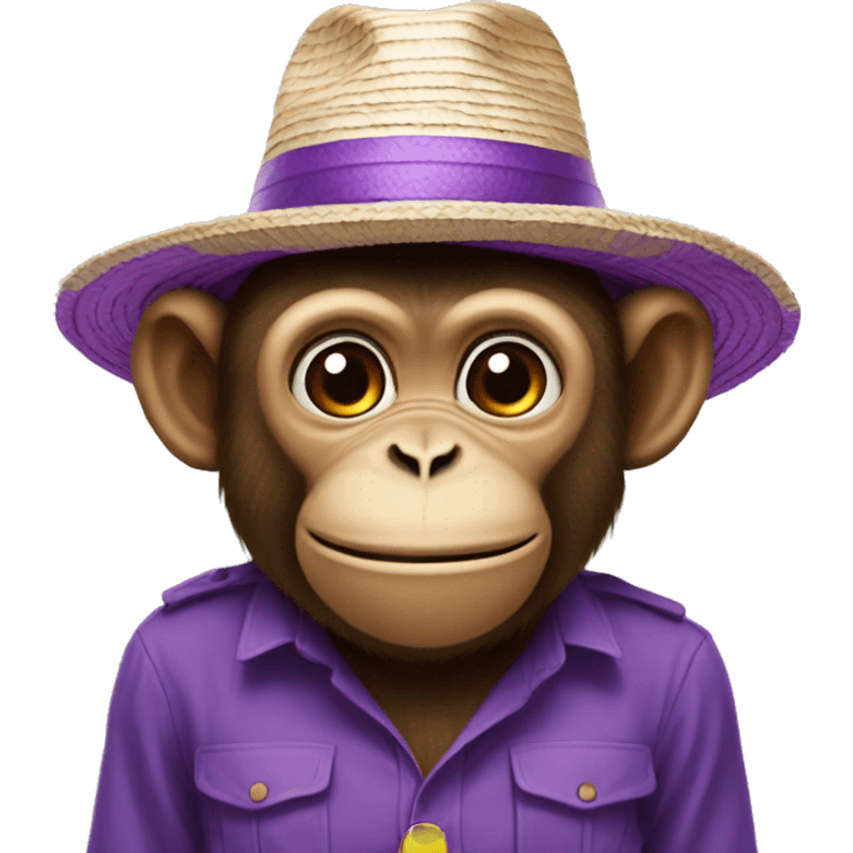 monkey with a straw hat and purple apple emoji