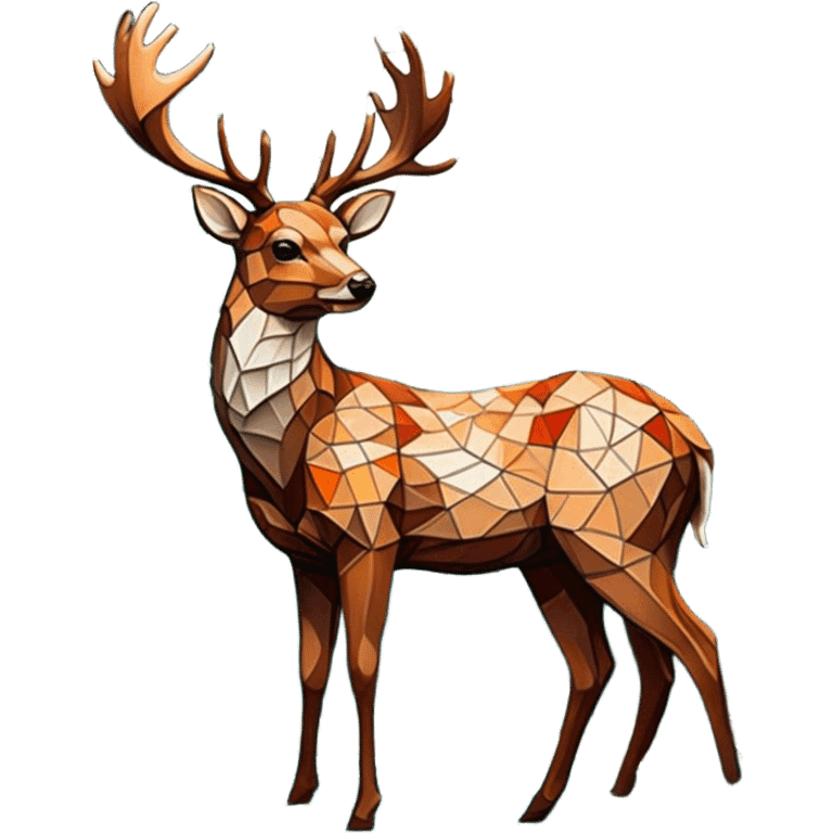 Mosaic art icon, colorful tiles forming an image of a deer in the forest, lush trees and nature elements, intricate tile patterns, detailed forest background, minimalistic style, clean lines, transparent background. emoji