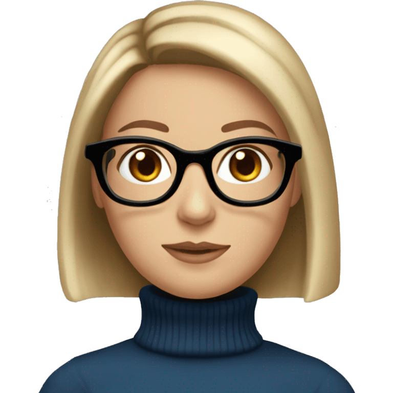 White girl blue eyes turtleneck brown bob round glasses emoji