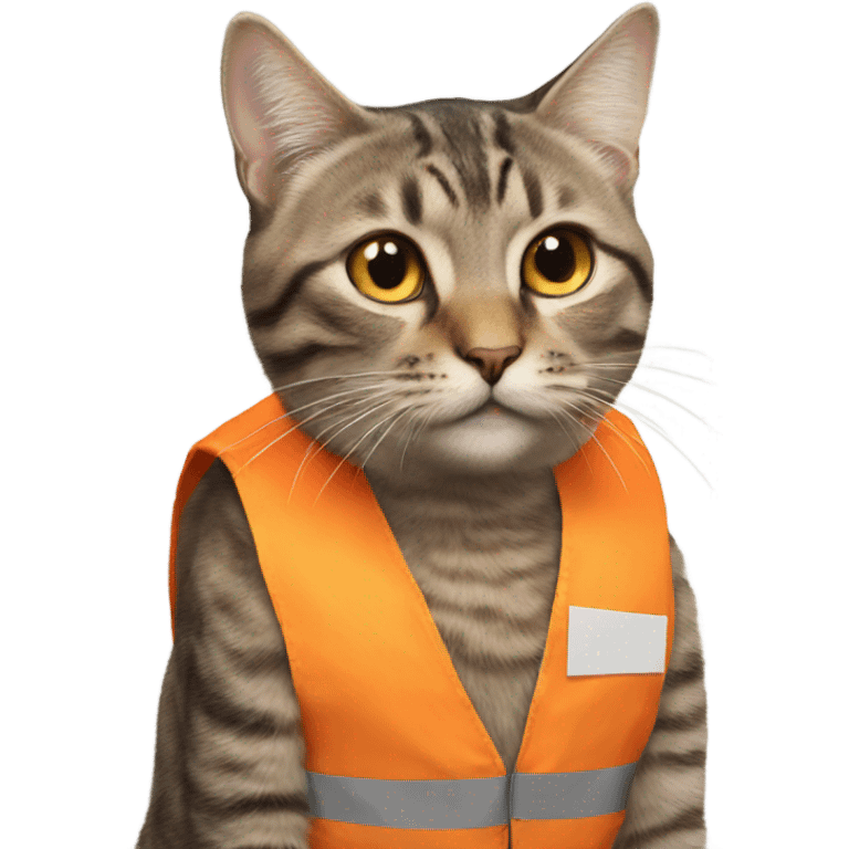 cat with a sign and an orange vest emoji