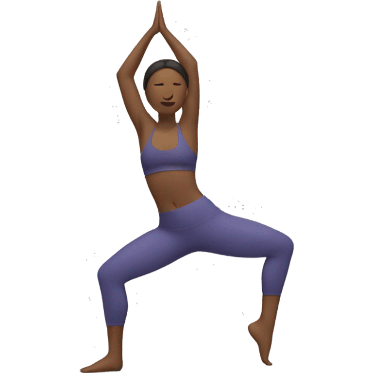 Yoga pose standing on one leg with other in air with arms in a binding in front of chest emoji