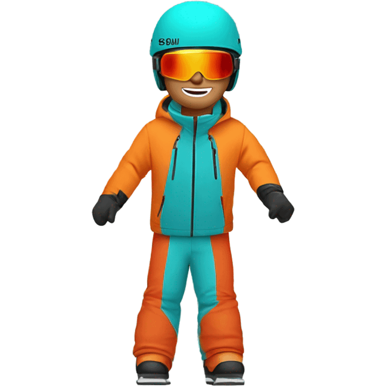 white Skier man wearing a ORANGE JACKET and wearing a RED HELMET and wearing TURQUOISE PANTS emoji