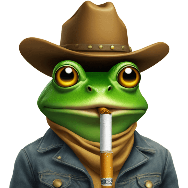 Frog smoking a cigarette with a cowboy hat on emoji