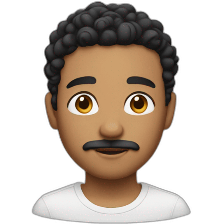 Light brown skin with short curly black  hair with a skin fade around the sides and a small thin moustache emoji