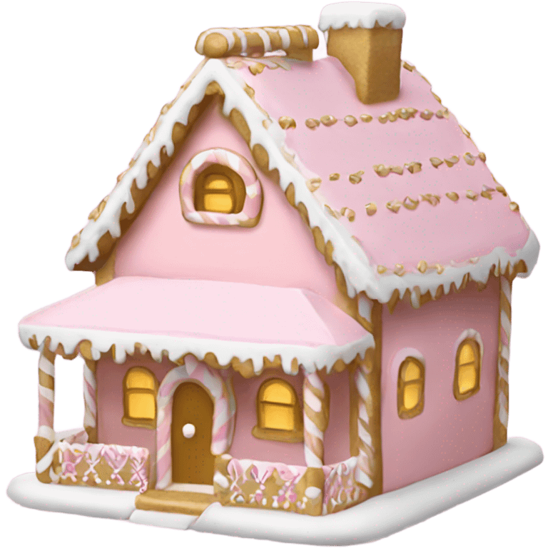 light pink and gold and white gingerbread house emoji