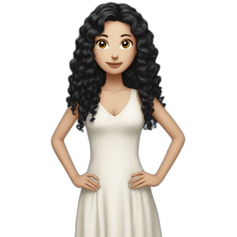 Thin pale woman very long black hair curly  emoji