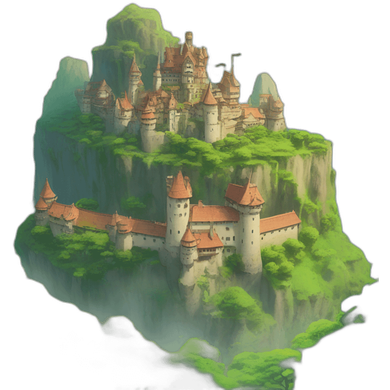 a studio ghibli world, beautiful environment, a castle in the sky emoji