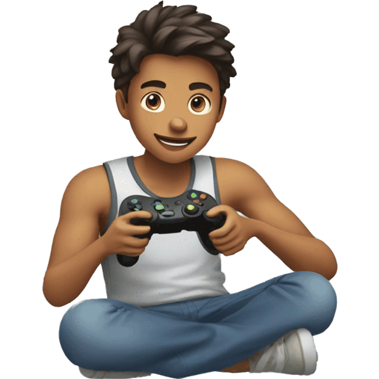 a boy playing a video games and handed a gamepad emoji