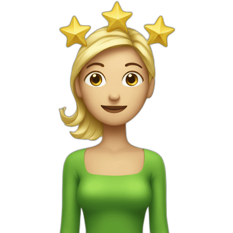 Green women holding three gold stars above head emoji