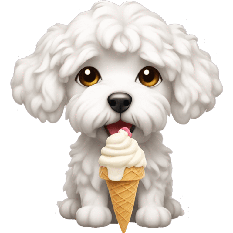 White maltipooeating ice cream cute  emoji