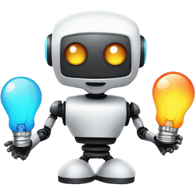 cute robot holds colorful light bulbs emoji