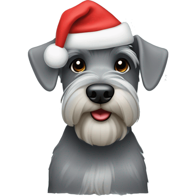 Grey Miniature schnauzer in a Christmas hat emoji