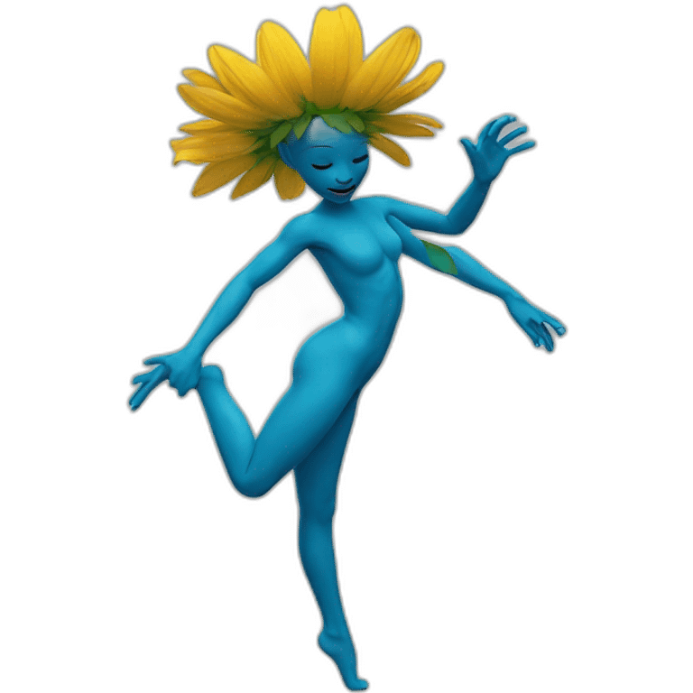 flower head blue body two arms two legs dancing emoji