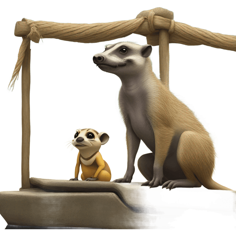 A warthog and a meerkat riding on a Pontoon emoji