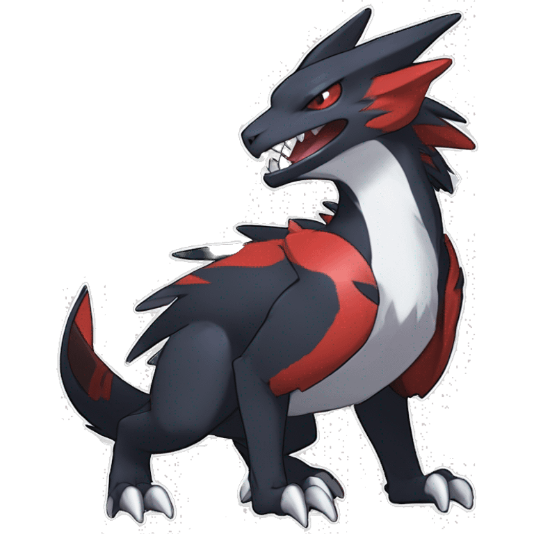 Black Cool Edgy Anthro Noivern-Nargacuga-Silvally-Sergal-Garchomp-Fakémon  with White and Red Edgy markings emoji