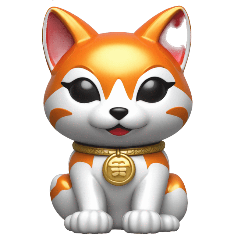 fully chrome fox statue in the form of maneki neko emoji