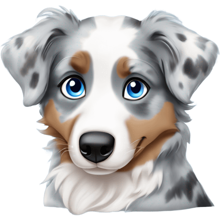 Blue Merle Australian shepherd puppy lying down with one blue aeye nd one brown eye   emoji