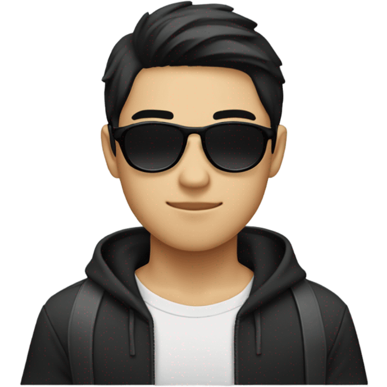 programmer, student, asian, black hair, black eyes, male, round face, black sunglasses emoji