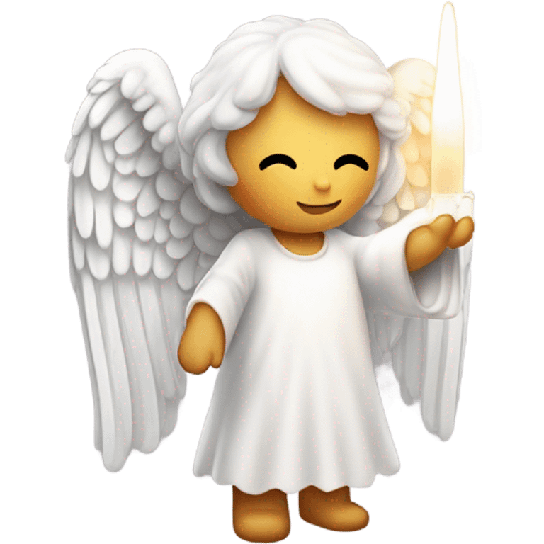 White angel wings, candle burning emoji