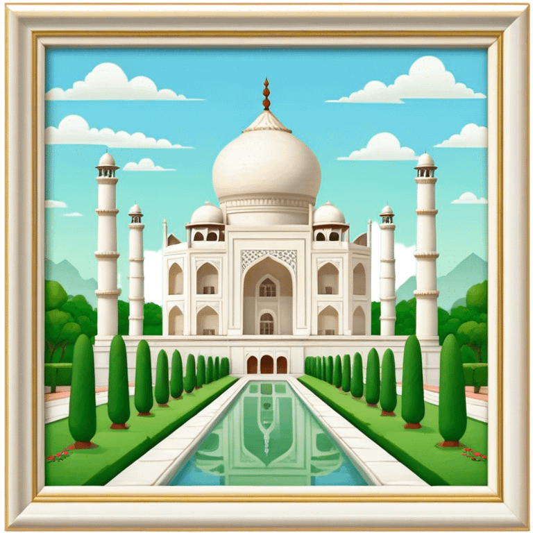 Cinematic Realistic Taj Mahal Landmark Emoji, depicted as the iconic marble mausoleum set amidst lush gardens rendered with intricate detail and ethereal, soft lighting. emoji