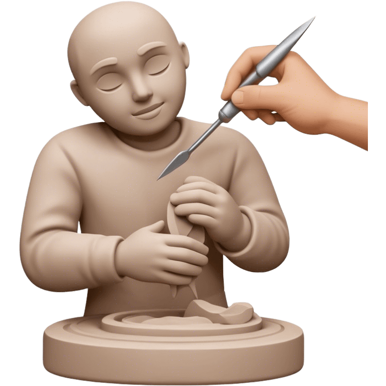 Sculpting icon, clay being shaped by hands, sculpting tools, unfinished sculpture, textured surface, minimalistic style, clean lines, transparent background. emoji