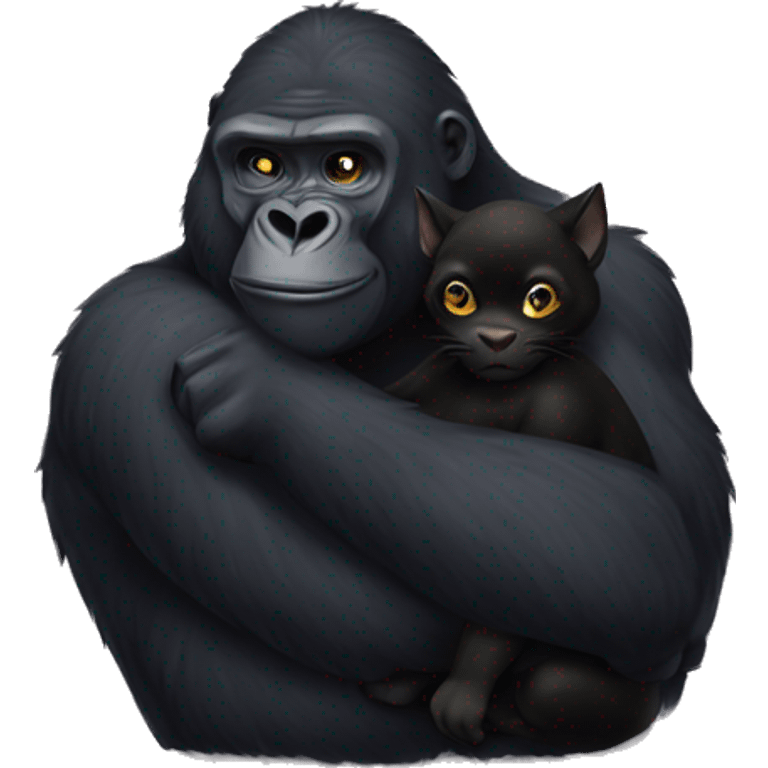 gorilla hugging a black cat emoji