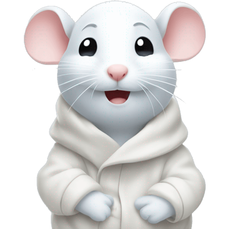 Cute white mouse is very cold freezing emoji