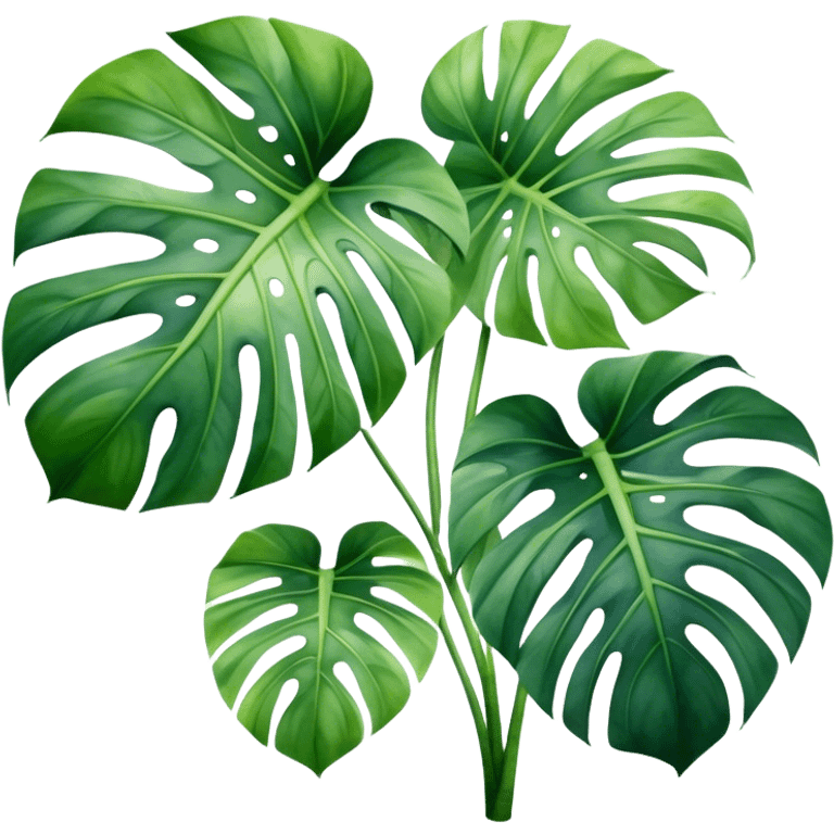 A lush monstera plant with large, split leaves, depicted in watercolor with realistic shading and texture.
 emoji