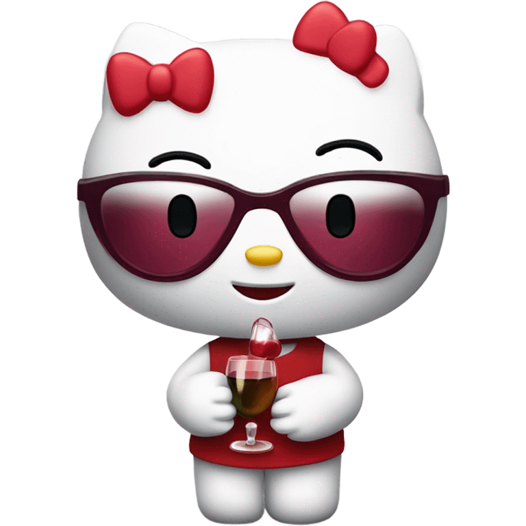 Hello Kitty drinking red wine emoji