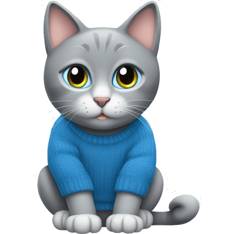 sitting grey cat blue eyes blue sweater  emoji