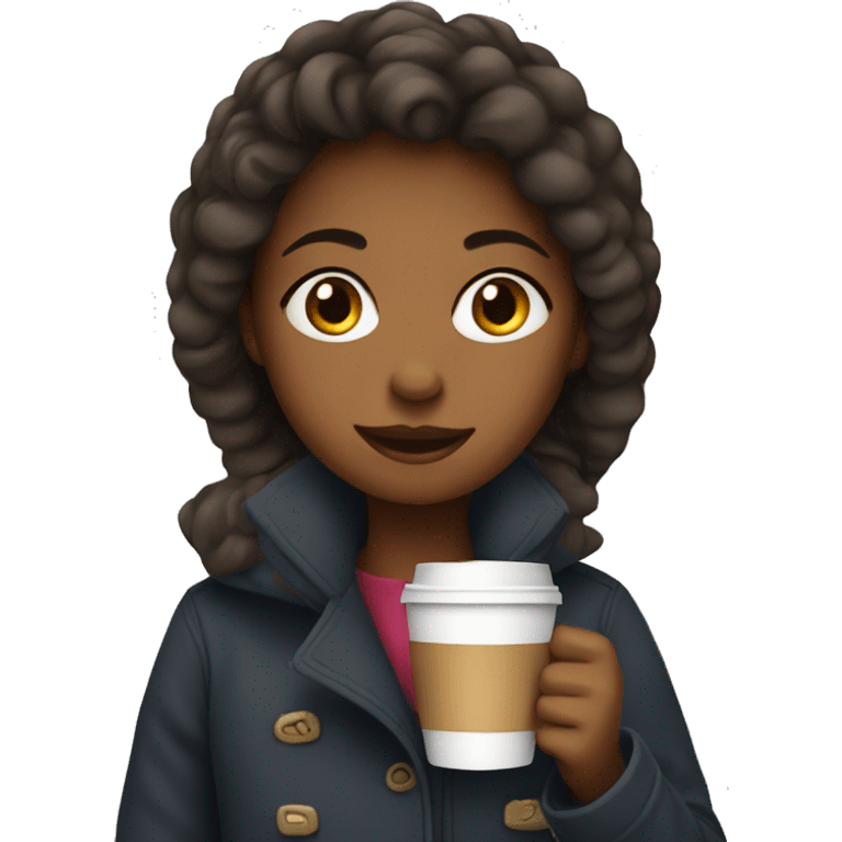 Girl wearing coats drink coffee  emoji