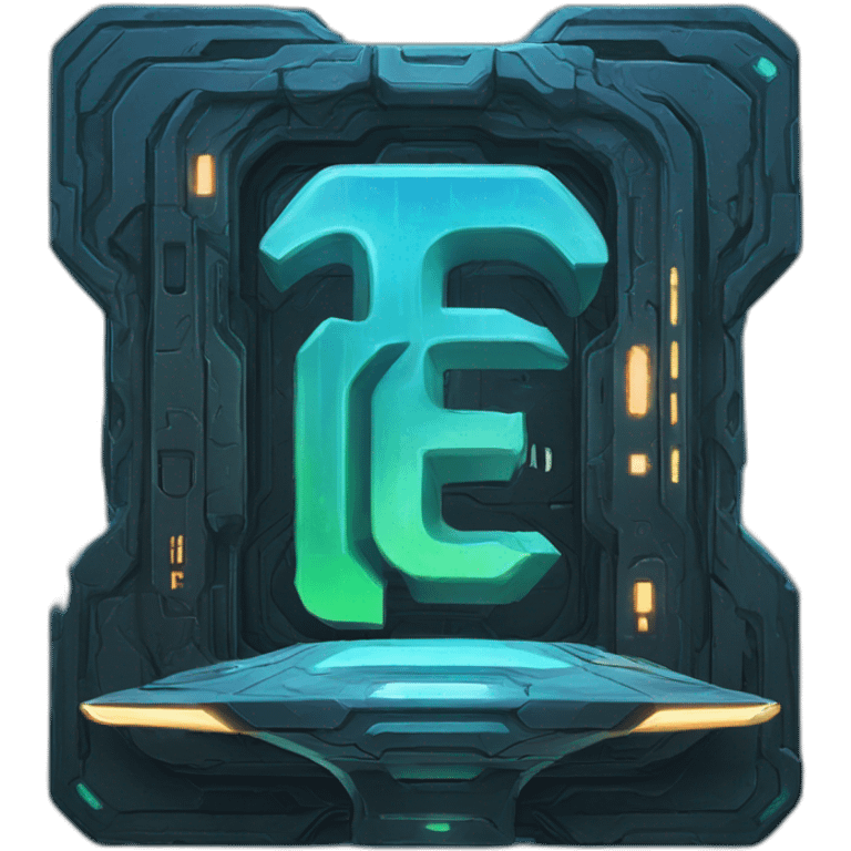 a futuristic scifi logo with an capital "F" emoji