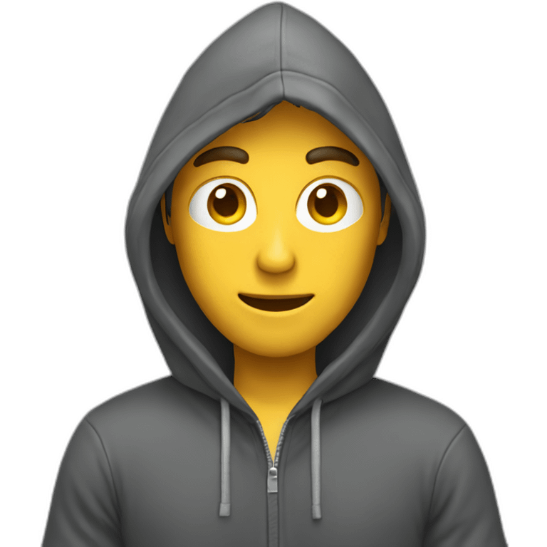 Man in hoodie holding phone emoji