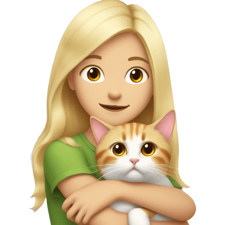 tricolor cat in the arms of a blonde girl emoji