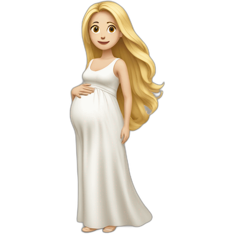 A Woman with Long blond Hair is pregnant. She wears a White dress emoji