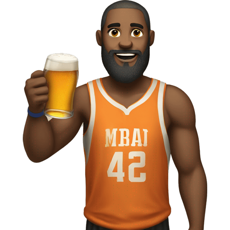 Bearded man drinking beer wearing basketball jersey  emoji